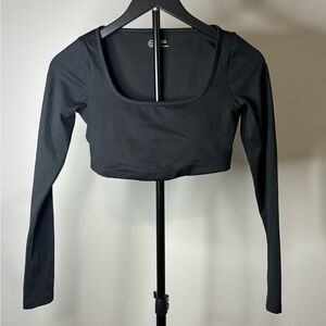 Gilly Hicks Black Long-Sleeve Square Neck Crop Top